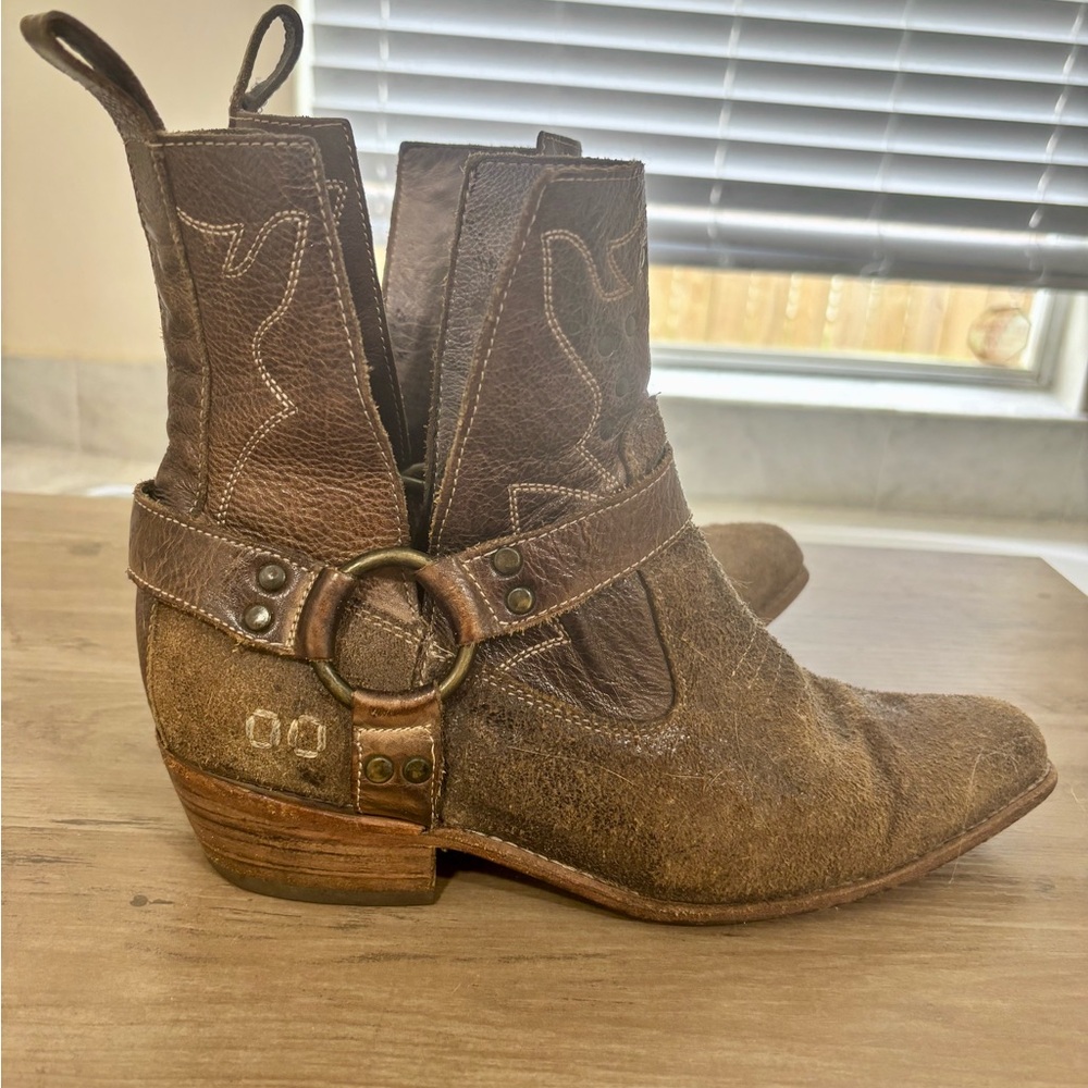 Bed Stu “Canada” Brown Suede & Leather Harness Western Style Ankle Boots - Picture 9 of 16